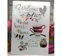 YANCHIPANGHE Craft Stencils, A4 29x21cm Welcome Our Nest Reusable Stencils for Painting on Wood, Wall, Rock