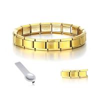 YANCHUN 2 Pcs Italian Charm Bracelets for Women Shiny 9mm Italian Starter Charm Bracelet Starting at 18 Links for 6” Wrist Size Interlocking Stainless Steel Modular Links, Adjustable, Alloy, no