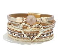 YANCHUN Heart Leather Wrap Bracelet for Women Handmade Stackable Boho Cuff Bangles Bracelets for Women Trendy 2025