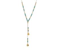 YANCHUN Turquoise Necklace for Women Summer Dress Boho Accessories Long Beaded Necklace with Engraved Coin Pendant Christmas Jewelry Gifts