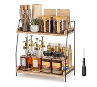 YancLife 2-Tier Wooden Coffee Station Organizer - Kitchen Countertop Coffee Bar Organizer with Screwdriver, Wooden Coffee Condiment Organizerfor Kitchen Home Coffee Machine Essentials Organization