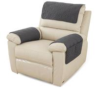 YancLife 3Pcs Sofa Armrest Headrest Covers Set, Waterproof Anti-Slip Armchair Protectors with Geometric Key Pattern, Quilted Furniture Guards with Side Pocket for Recliners & Chairs (Dark Grey)