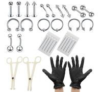 YancLife 42Pcs Set Professional Body Piercing Tool Kit, Stainless Steel with Clamp Gloves Piercing Needle Tool Kit for Lip Stud Eyebrow Earring Navel Ring Full Body Piercing (Silver)