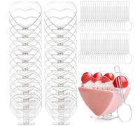 YancLife 50 Pcs Dessert Cups, 80ml Plastic Dessert Pots with Spoons, Heart to Heart Rectangle Clear Mini Cup Reusable Serving Dessert Bowl for Wedding, Birthday Parties Cheesecake Desserts(7.5 x 7cm)
