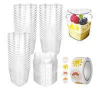 YancLife 50 Pcs Reusable Mini Dessert Cups, 5oz/150ml Plastic Dessert Pots with Lids, Stickers, Clear Small Cup Serving Dessert Bowl for Wedding, Birthday Parties Cheesecake Candy Desserts