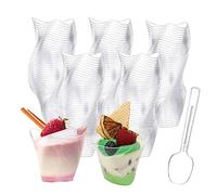 YancLife 50Pcs Dessert Cups with Spoons,150 ml Plastic Swirl Dessert Pots, Clear Small Cup Reusable Serving Dessert Bowl for Ice Cream Cheesecake Jelly Candy Desserts Pudding Mousse Party