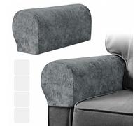 YancLife Stretchy Armchair Covers for Arms -Set of 2 Waterproof PU Leather Sofa Arm Covers for Chairs Couch Recliner - Universal Anti Slip Armrest Protectors with 4 Adhesive Patches (2, Light Gray)