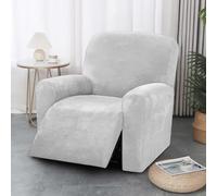 YancLife Velvet Recliner Chair Cover with Side Pocket, 4 Piece Relaxing Non Slip Recliner Cover for Recliner Sofa Protector, 1 Seat Stretch Stretch for Recliners Massage Chair (Light Gray)