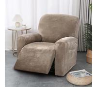 YancLife Velvet Recliner Chair Cover with Side Pocket, 4 Piece Relaxing Non Slip Recliner Cover for Recliner Sofa Protector, 1 Seat Stretch Stretch for Recliners Massage Chair (Camel)
