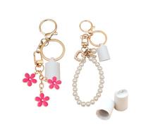 Yancorp Keychain Cap for Summer Fridays 0.5 Oz Lip Balm Keychain Lip Gloss Charms 2 Replacement Caps + 2 Decorative Keychains, White, 4PC