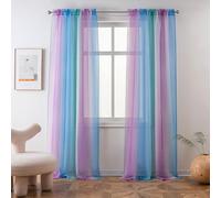 Yancorp Sheer Curtain Semi Bedroom Curtains 63 inches Length Linen Ombre Curtains Rod Pocket Drapes Girls Living Room Mermaid Bedroom Nursery Kids Window Decor, 1 Panel(Purple Teal Blue,52"x63")