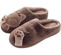 Yancremio Men's Women's Comfortable Fall and Winter Cute Cat Pattern Padded Slippers Indoor Home Bedroom Comfortable Non-slip Warm Slippers (Brown,40-41)
