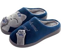Yancremio Men's Women's Comfortable Fall and Winter Cute Cat Pattern Padded Slippers Indoor Home Bedroom Comfortable Non-slip Warm Slippers (Blue,40-41)