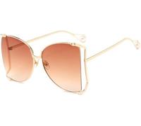 Yancremio Oversized Cat Eye Sunglasses for Women Y2K Chic Retro UV400 Lightweight Pearl Decoration Sun Glasses (B)
