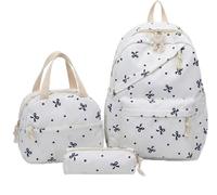 Yancremio Women's Bow-Tie Polka Dot Casual Travel Outing Preppy Style Backpack Set, Includes A Backpack, Lunch Bag, and Pencil Case (Blue)