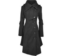 Yancremio Women's Elegant Trench Coat Gothic Vintage Victorian Long Irregular Hem Slim Windbreaker Winter Steampunk Lapel Hooded Windbreaker (Black,XXL)