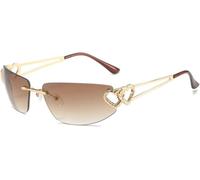 Yancremio Women's Fashion Retro Punk Heart-shaped Decoration Sunglasses Women's Sweet Aesthetic UV400 Outdoor Party Vacation Sunglasses (C3,One Size)