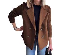 Yancremio Women's Lapel Knit Patchwork Sleeve Blazer Fashion Elegant Double-Breasted Blazer Spring and Autumn Solid Color Business Casual Jacket (Brown,M)