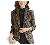 Yancremio Women's Leopard Print Blazer Fashion Retro Long Sleeve Single Breasted Warm Tweed Blazer Elegant Casual Office Formal Blazer (Brown,3XL)