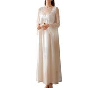 Yancremio Women's Victorian Style Retro French Palace Style Lace Splicing Nightgown Fashionable Square Neck Sweet and Cute Comfortable Nightgown (White,S)