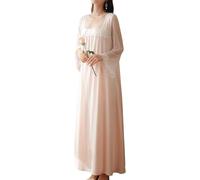 Yancremio Women's Victorian Style Retro French Palace Style Lace Splicing Nightgown Fashionable Square Neck Sweet and Cute Comfortable Nightgown (Pink,L)