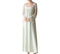 Yancremio Women's Victorian Style Retro French Palace Style Lace Splicing Nightgown Fashionable Square Neck Sweet and Cute Comfortable Nightgown (Green,M)