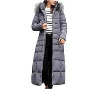 Yancremio Womens Winter Hooded Down Jacket Ladies Fashion Long Windproof Warm Down Jacket Casual Trend Slim Detachable Hair Collar Button Outdoor Jacket (Grey,L)