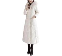Yancremio Women's Winter Thickened Warm Comfortable Detachable Faux Fur Collar Long Hooded Down Jacket Fashion Casual Daily Outdoor Slim-fit Jacket (White,L)