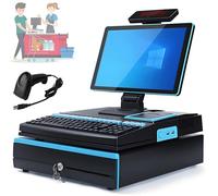 YANDDEA 15.6-inch POS-Touch-Screen-Monitor,Multi-Touch Monitor,POS terminal with handheld scanner, LED touch screen, keyboard cash register, printer, For Office,Restaurant Blue-SingleScreen