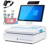 YANDDEA 15.6-inch POS-Touch-Screen-Monitor,Multi-Touch Monitor,POS terminal with handheld scanner, LED touch screen, keyboard cash register, printer, For Office,Restaurant White-SingleScreen