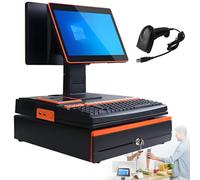 YANDDEA 15.6 inch touch screen, cash register, keyboard, built-in 58mm printer, complete package, POS computer, factory point of sale, cash register for business and business Orange-DualScreen