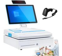 YANDDEA 15.6 inch touch screen, cash register, keyboard, built-in 58mm printer, complete package, POS computer, factory point of sale, cash register for business and business White-SingleScreen