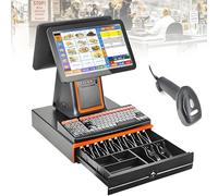 YANDDEA All-in-One Cash Register with Touch Screen Dual Monitor, POS System for Small Business, 8GB RAM, 128G SSD, Printer, Cash Drawer, and Software Black-B