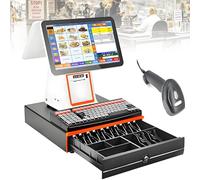 YANDDEA All-in-One Cash Register with Touch Screen Dual Monitor, POS System for Small Business, 8GB RAM, 128G SSD, Printer, Cash Drawer, and Software White-B