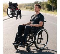 YANDDEA All-Terrain Folding Lightweight Adult Wheelchair, Aluminium Self-propelled Manual Sports Wheelchair, Adjustable Footrest and Seat Height Quick-Release 24" Wheels & Breathable Seat Black