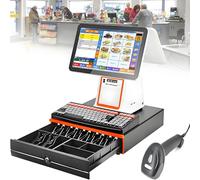 YANDDEA Dual Screen Touch Screen Cash Register, 15.6 Inch Touch Screen POS Systems, Built-in Receipt Printer, All-in-One Smart Cash Register, for Retail, Restaurant, Small Business White-B