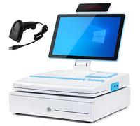 YANDDEA Electronic Cash Register POS Terminal with 15.6'' LED Touch Screen, 101 Keys Keyboard, Handheld Scanner, 58mm Thermal Printer, and Cash Drawer White-SingleScreen