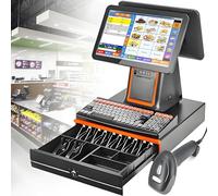 YANDDEA POS System for Small Businesses, Store Cash Register for Retail with Touch Screen Dual Monitor, 58MM Thermal Printer, Scanner, Cash Drawer, All-in-One Smart Professional Cash Register Black-B