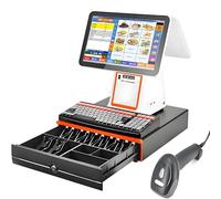 YANDDEA Smart Cash Register POS System All-in-One Cash Register with 15.6-inch Dual Screen, Touch Screen PC, Built-in Receipt Printer for Small Businesses and Retailers White-B