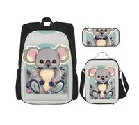 YANDM Lovely Koala Backpack 3 Pcs Set Travel Hiking Lightweight Laptop Pencil Case Insulated Lunch Bag for Women