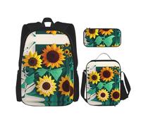 YANDM Sunflower Bee Backpack 3 Pcs Set Travel Hiking Lightweight Laptop Pencil Case Insulated Lunch Bag for Women