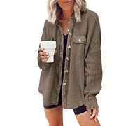 Yanekop Shackets for Women 2025 Waffle Knit Tops Long Sleeve Button Down Shirt Fall Jackets Outfits Corduroy Jacket, Coffee, M