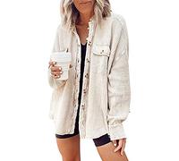 Yanekop Shackets for Women 2025 Waffle Knit Tops Long Sleeve Button Down Shirt Fall Jackets Outfits Corduroy Jacket, Beige, X-Large
