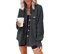 Yanekop Waffle Knit Button Down Shirt Womens Shacket Oversized Long Sleeve Shirt Jacket Trendy Outfits 2025, A Dark Grey, L