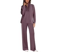 Yanekop Womens 2 Piece Tracksuit Half Zip Sweatsuits Long Sleeve Spring Matching Set Sweatshirt and Wide Leg Pants 2026, Fig, Medium