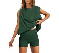 Yanekop Womens 2 Piece Workout Sets Hot Shot Micro Set Biker Shorts Tracksuit Matching Two Piece Lounge Set, Dark Green, Large