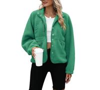 Yanekop Womens Fleece Jacket Fuzzy Long Sleeve Short Winter Coats Button Down Sherpa Jacket Outerwear with Pockets, A Green, M