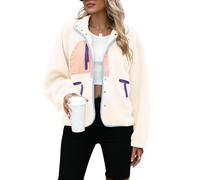 Yanekop Womens Fleece Jacket Fuzzy Long Sleeve Short Winter Coats Button Down Sherpa Jacket Outerwear with Pockets, B Beige Khaki, XS