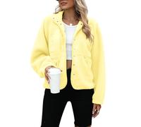 Yanekop Womens Fleece Jacket Fuzzy Long Sleeve Short Winter Coats Button Down Sherpa Jacket Outerwear with Pockets, A Light Yellow, M