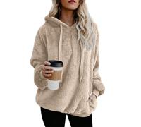 Yanekop Womens Fuzzy Fleece Pullover Oversized Sherpa Jacket Half Zip Pullover Sweaters Winter Faux Fur Jacket Coat, B Khaki, Medium
